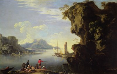 Kustscène met vissers door Salvator Rosa